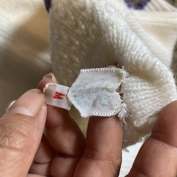 Vintage Acrylic Knit Baby 3-12M Outfit 2 Piece Set White Purple Pants Sweater - Picture 5 of 6